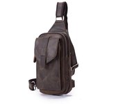Bolso de pecho con múltiples bolsillos vintage de piel de vaca auténtica para hombre, bolso de pecho de gran capacidad, bandolera tipo bandolera, mochila marrón oscuro