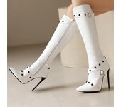Botas altas hasta la rodilla para mujer, zapatos sexys de punta puntiaguda para otoño e invierno, botas largas de tacón blanco y negro, zapatos de baile para fiesta, talla grande 45 34 negro
