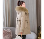 Chaqueta Parka gruesa para mujer, chaqueta de felpa con cuello grande holgada, novedad de invierno 2023 M caqui