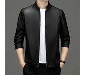 Chaqueta de cuero para hombre, otoño e invierno, nueva chaqueta de cuero suave con cuello alto para hombre, chaqueta de cuero informal suelta para hombre M