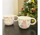 Taza de cerámica irregular hecha a mano con bonito patrón de oso, taza de café, leche, avena, desayuno, taza de agua para oficina de estudiantes, regalo para niña 201-300ml