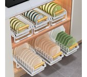 Cesta de almacenamiento extraíble antideslizante para encimera de cocina, ideal para cuencos y platos.