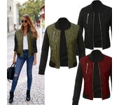 Otoño invierno mujer básica cremallera acolchada chaqueta bomber abrigo S negro