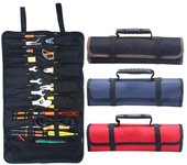 Bolsa enrollable para herramientas con llave grande y 22 bolsillos, bolsa organizadora de lona impermeable para electricistas y artesanos azul
