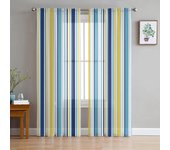 Cortinas transparentes con textura de rayas coloridas para sala de estar, dormitorio, cortina de tul para cocina, paneles ciegos de gasa 135W x 114H(cm)