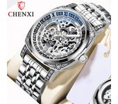 Nuevo Reloj de lujo para hombre de marca superior con caja, reloj Retro tallado, relojes mecánicos huecos impermeables para hombre leather belt