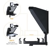 Andoer A10 Smartphone portátil DSLR Cámara Teleprompter Prompter con soporte para teléfono Control remoto negro