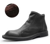 2024 Zapatos de invierno para hombre, botas Chelsea de piel auténtica, zapatos de marca de moda, botas cálidas de felpa para hombre, botas planas antideslizantes negras 39 marrón