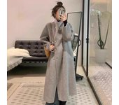 Nuevo abrigo de lana gris de otoño e invierno para mujer, largo medio, de gama alta, estilo coreano, abrigo de lana suelto y delgado S gris