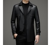 Chaqueta de cuero para hombre de mediana edad, talla grande, chaqueta mediana y larga, chaqueta de cuero de papá con solapa M