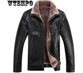 WTEMPO Abrigo de piel sintética para hombre, chaqueta de piel negra de invierno, abrigo cálido de terciopelo grueso informal de talla grande para hombre XXXXL negro