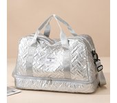 Bolsa de viaje, bolsa deportiva para fitness, seca y húmeda, ligera, con compartimento para zapatos, para el hombro y para el equipaje plata