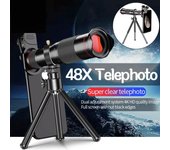 Telescopio para teléfono 48x Super Teleobjetivo Zoom Lente para teléfono móvil Potente telescopio monocular de Metal Teleobjetivo móvil HD con trípode para Acampar al Aire Libre negro