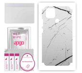 apgo Protective Skin Sticker for the back+sides compatible with Oppo A15, Full Wrap Film, Foil, Vinyl - Pattern White Marble