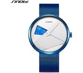 Marca SINOBI, relojes Votex para hombre, placa de esfera de 44mm, correa de malla de acero inoxidable, relojes de pulsera creativos de cuarzo con una sola aguja para hombre negro