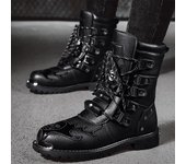 Botas de ciclismo para hombre, botas de moto para exteriores para las cuatro estaciones, botas de cuero informales de talla grande, botas antideslizantes británicas de moda 40