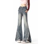 Pantalones vaqueros acampanados micro retro americanos para mujer, diseño gótico dividido para hombres y mujeres, pantalones vaqueros de cintura alta S azul