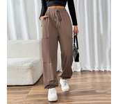 Pantalones deportivos casuales de otoño para mujer, pantalones deportivos con cordón elástico y bolsillo S marrón