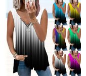 Top de mujer novedad de verano moda color y negro estampado Casual talla grande sin mangas cremallera Top con cuello en V camiseta sin mangas XS púrpura