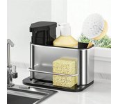 Dispensador de jabón 3 en 1 para vajilla de acero inoxidable, soporte para esponja y escurridor para fregadero, apto para fregaderos de cocina.
