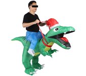 Disfraz de dinosaurio para montar en Navidad, disfraz de cosplay de Navidad, divertido disfraz inflable de dinosaurio para montar en Navidad.