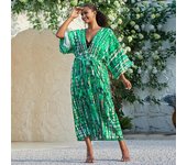 EDOLYNSA Impreso Kimono Cardigan para Mujeres Traje de baño de talla grande Cover Up Casual Summer Dress Long Blouse Robe De Plage Q1314 One size verde