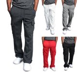 Pantalones cargo para hombre con múltiples bolsillos, pierna ancha, holgados, color sólido, cintura elástica con cordón L rojo