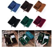 Estuche de cuero para pluma estilográfica, bolsa de papelería de gran capacidad, estuche para lápices, 3 ranuras divididas, estuche para bolígrafos, soporte para bolígrafos para estudiantes negro