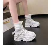 Botas de moto blancas con plataforma gruesa para mujer, botines con hebilla y cordones de suela gruesa, zapatos vulcanizados de moda de otoño para mujer 34 blanco