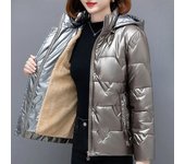 Chaqueta acolchada de algodón brillante de alta calidad Chaqueta acolchada de algodón de moda de invierno para mujer más chaqueta gruesa de terciopelo L negro