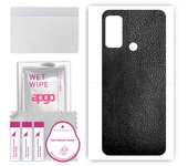 apgo Protective Skin Sticker for the back compatible with Wiko Power U10, Wrap Film, Foil, Vinyl - Pattern Black Leather