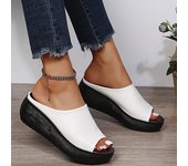 Zapatillas de cuero para mujer a la moda, Zapatos de plataforma Retro con punta abierta para mujer, sandalias sin cordones, cuñas, Zapatos 41 blanco