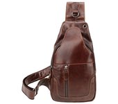 Bolso de pecho de piel auténtica para hombre con cubierta frontal de piel de vaca y bolso de hombro de estilo retro informal con gran capacidad