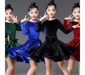 Vestido de baile de Salsa latina de terciopelo para niñas, Ropa de baile de gimnasia, traje de baile de salón 160