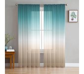 Cortinas transparentes con degradado de color caqui y verde azulado para decoración de sala de estar, cortinas para ventanas de cocina, cortinas de organza y gasa de tul W135 x H115cm x1&Rod Pocket