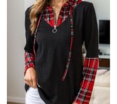 Top de moda con cuello en V, capucha y botones de manga larga para mujer, para otoño e invierno, Navidad S negro