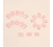 24 uñas postizas prensadas largas con lámina dorada esmerilada, diseño floral dulce, duraderas en uñas postizas cortas. D