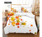 Juego de cama Queen con hojas, juego de funda nórdica con hojas de arce, ropa de cama con impresión digital, juego de funda nórdica tamaño king, juego de cama EU single(135x200cm)