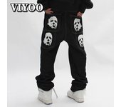 Pantalones vaqueros holgados con estampado de primavera para hombre, ropa de moda para hombre Trendyol, pantalones vaqueros Y2k, ropa de calle Vintage de Hip Hop para hombre, pantalones anchos de mezclilla Harajuku para mujer 2XL negro