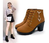 Moda 2024 Nuevas botas de tacón alto de PU para mujer, zapatos de mujer europeos con cordones de alta calidad, botas de tacón alto de primavera e invierno 35 marrón