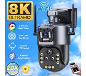 Cámara de vigilancia WiFi PTZ con zoom de 20X, 8K, 16 MP, para exteriores, videovigilancia inalámbrica de 360 grados, cámara IP de seguimiento automático de cuatro lentes de 25 mm Camera No Card