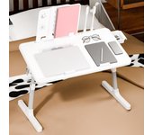 Soporte de escritorio ajustable para computadora portátil, ergonómico y portátil, para TV, cama, sofá, PC, portátil, mesa de escritorio con cajón de almacenamiento USB gris