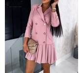 Vestidos casuales con cuello POLO de manga larga con estampado de Color sólido para otoño e invierno a la moda para mujer L negro