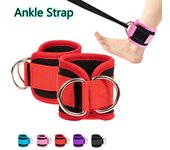 Correas de tobillo para fitness, puños de soporte con anillo en D ajustables, poleas para ejercicios de fortalecimiento de piernas en el gimnasio con hebilla, protección deportiva, abductores de seguridad color rosa