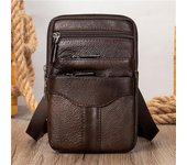 Bolso bandolera para hombre Bolso para teléfono móvil Bolso de hombre de piel de vaca de primera capa café
