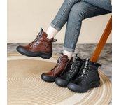Botas de nieve de plataforma gruesa de invierno para mujer, botines cálidos con forro de piel, zapatos con cremallera lateral, botas cortas antideslizantes con cordones de cuero para caminar para mujer 35