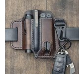 Funda para herramientas multifunción EDC de piel de vaca portátil para exteriores con soporte para cuchillo táctico y linterna