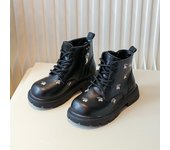 Botas cortas para niña Otoño e invierno Botas individuales para niñas pequeñas Botas de princesa bordadas para niñas Botas cortas para niñas pequeñas 26 negro