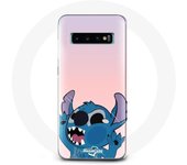Coque pour Samsung Galaxy s10 plus Stitch le Nez en l'air fond rose