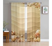 Cortinas para sala de estar de tul con concha de playa y estrella de mar, decoración de dormitorio, gasa transparente, cortina para ventana de cocina 135W x 114H(cm)